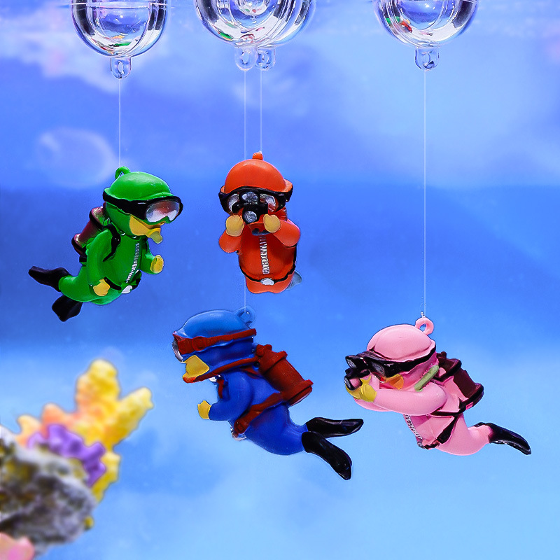 Aquarium Fish Games - 水槽ダイバー装飾品風景装飾水族館ギフト人気のフローティング、宮崎駿ブルーファッティボールとライン付き