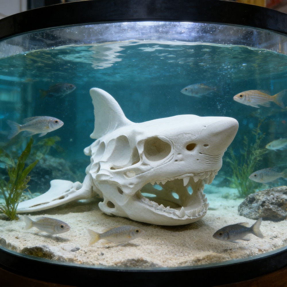Aquarium Fish Games - 3Dプリント製サメの頭蓋骨スケルトンコスプレ小道具、水槽飾り、魚タンク、爬虫類水槽の景観、魚やエビの隠れ家