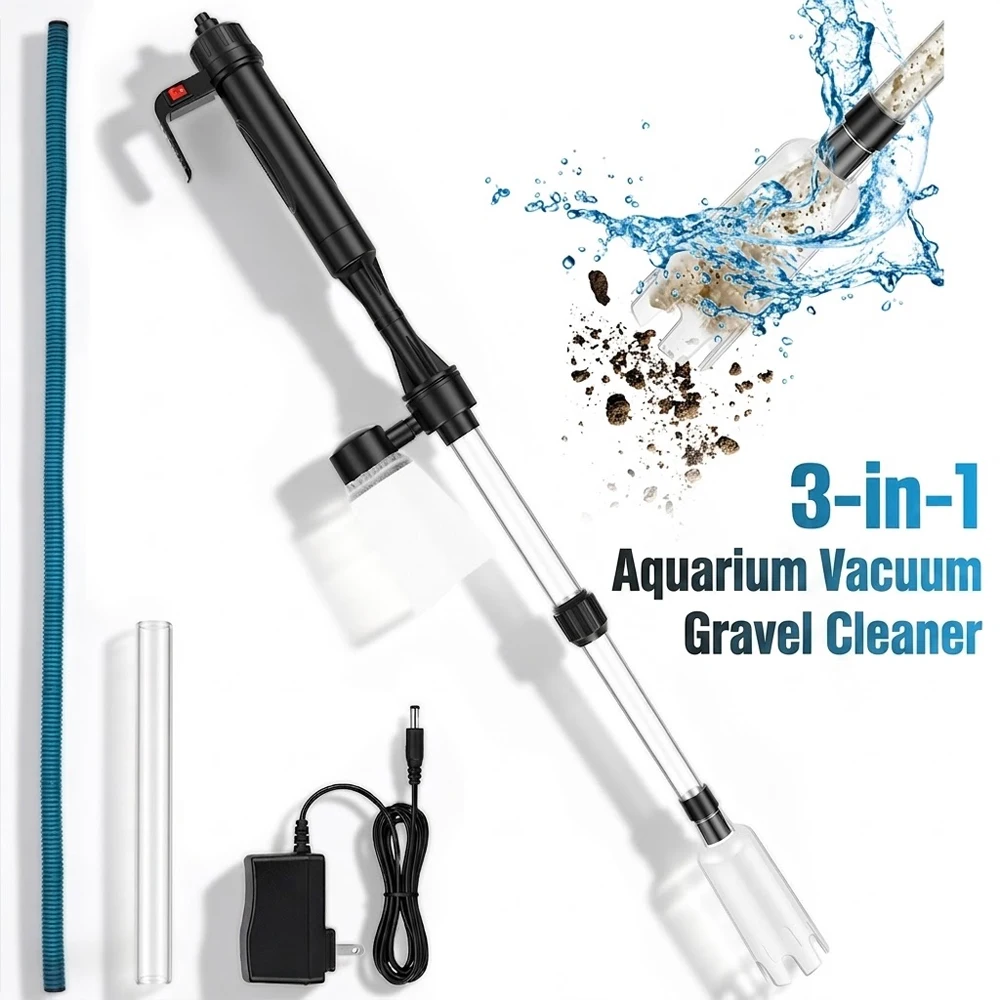 Aquarium Fish Waste Collector - 水槽掃除機 3in1 電動式砂吸い上げ機 水換え機能付き 魚の糞やゴミを吸い取る 電動式水槽クリーニングツール
