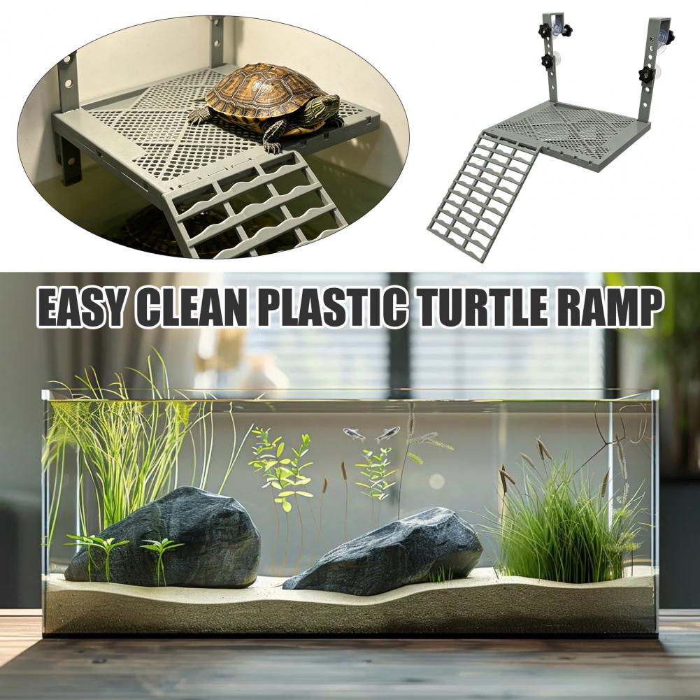 Aquarium Fish Guppy - 水槽用装飾品 固形吊り下げ式カメ用日光浴台 吸盤付き 滑り止めスロープテラス内蔵