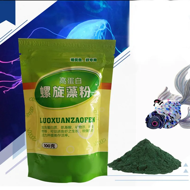 Aquarium Fish Vitamin - スピルリナパウダーボトル、健康的な海洋栄養魚、装飾用エビ、オープンフィード藻類魚飼料