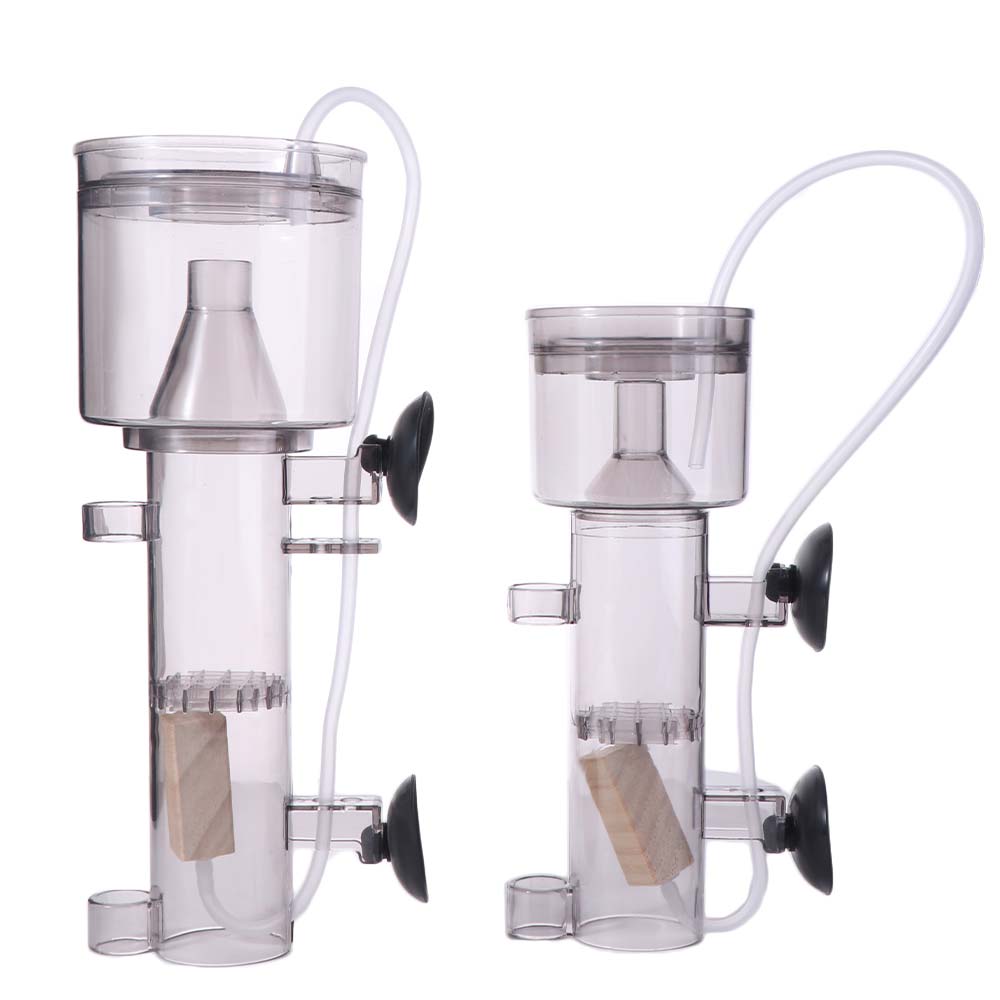 Aquarium Fish Waste Collector - 吸盤式水槽プロテインスキマー プラスチック製 木製エアストーン付き 空気圧式フィルター 壁掛け式 空気圧式プロテインセパレーター