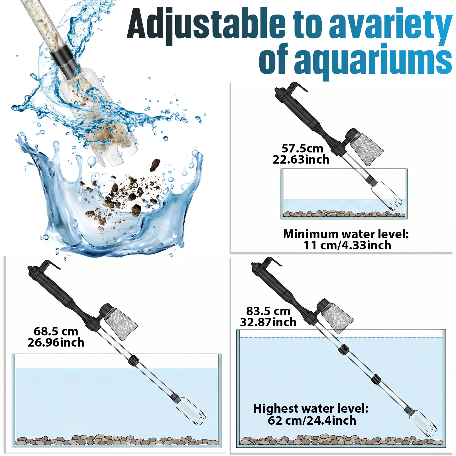 水槽掃除機 3in1 電動式砂吸い上げ機 水換え機能付き 魚 - Aquarium Fish Waste Collector のレビューと価格