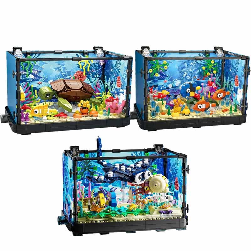ライト付き水槽ビルディングブロックセット、水槽、海洋カメ、1 - Aquarium Fish Guppy のレビューと価格