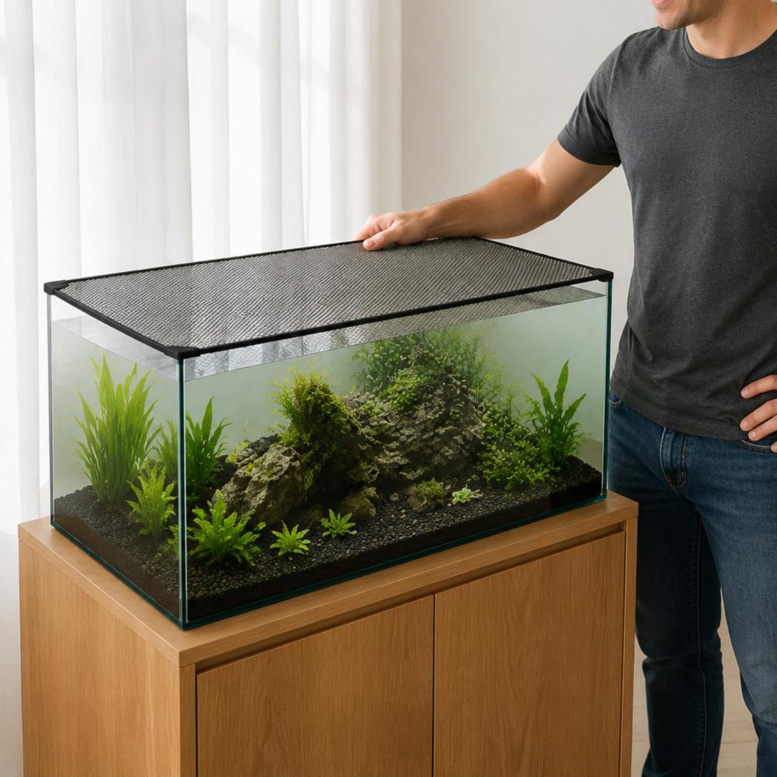 魚水槽ネットカバー クイックインストール水槽メッシュ蓋 魅力 - Aquarium Fish Jumping のレビューと価格